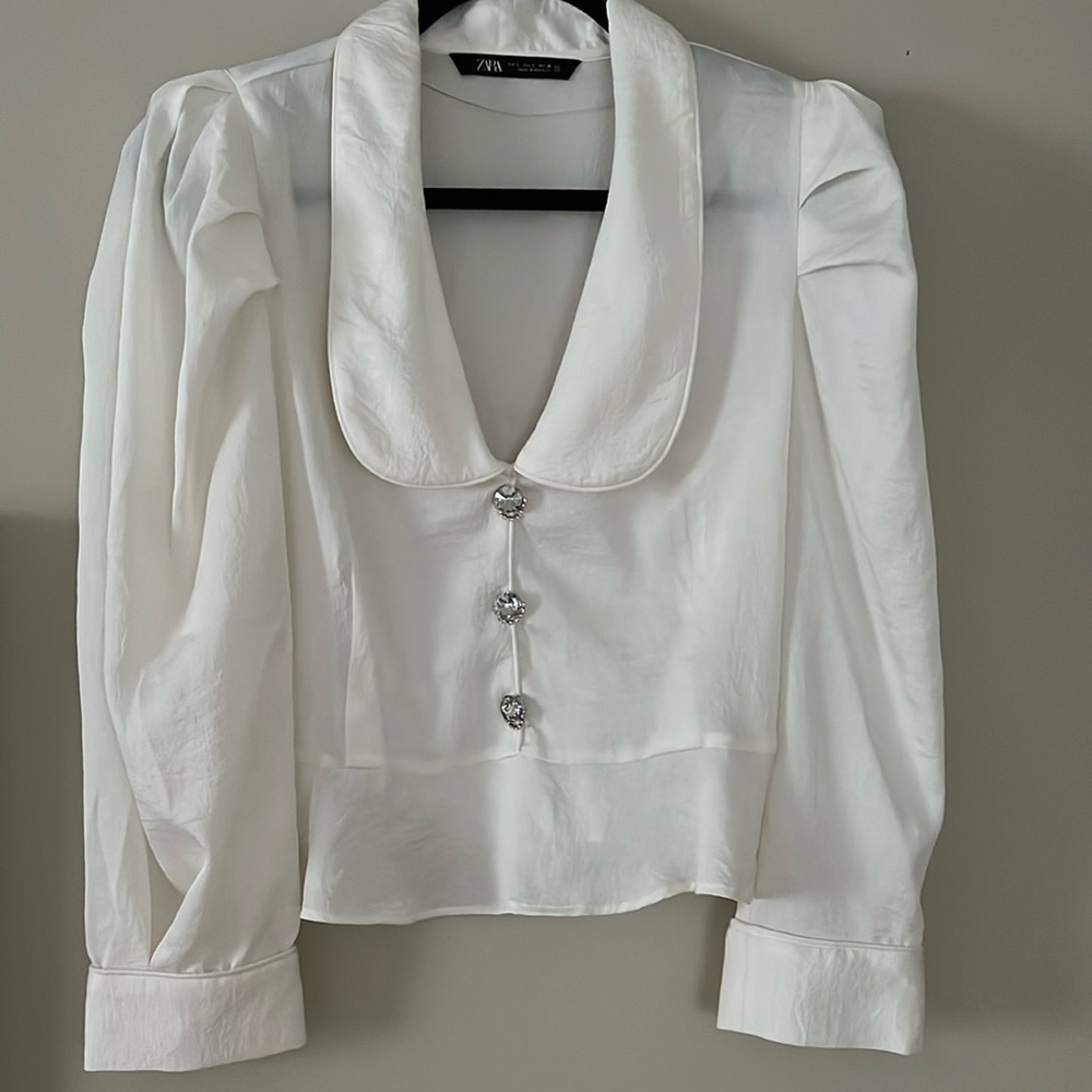 Zara blouse with crystal button detail!